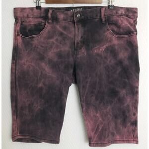 XXX RUDE Purple Black Spacey Dye Denim Shorts Jorts Mens 38 Skinny 12" Inseam